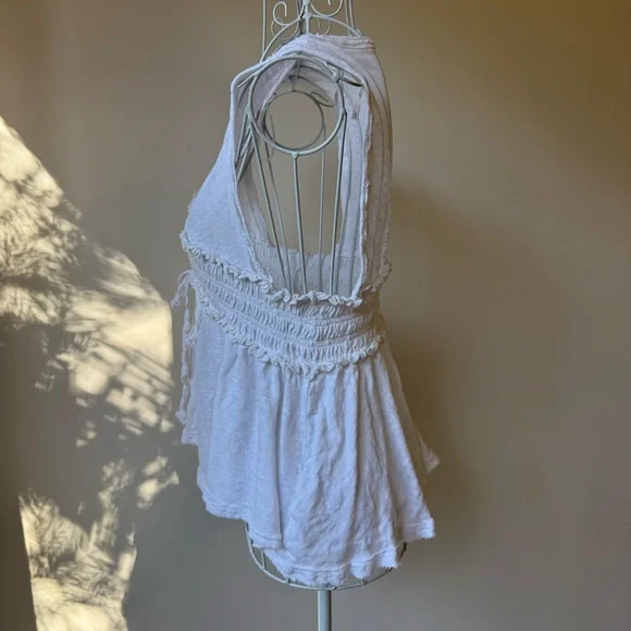 Free People White Linen Blend Boho Tie Front Peplum Top Size Medium M - Picture 3 of 7